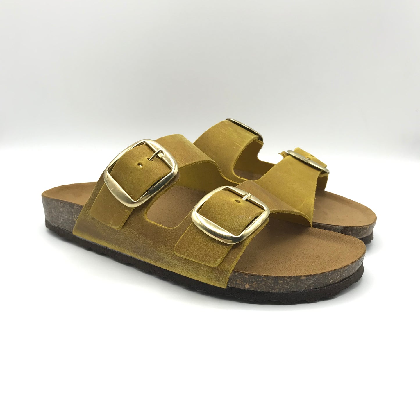 Bio Gold | Ciabatte in vera pelle con fibbie regolabili | E144