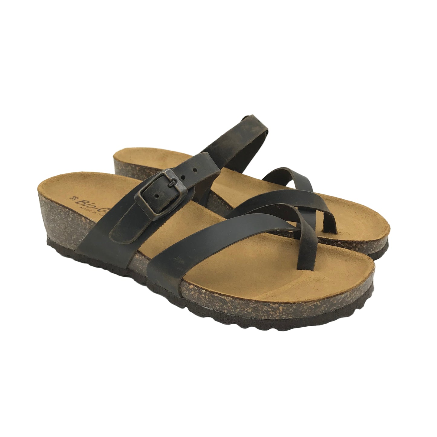 Bio Gold | Ciabatte infradito in vera pelle con zeppa alta | 3560