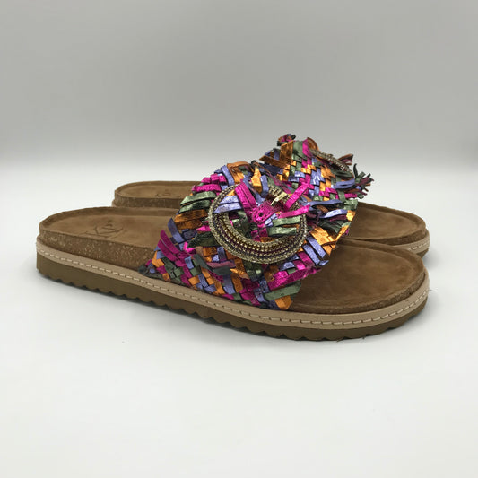 Ekp | Ciabatte in pelle con fascia multicolor e fibbia diamantata|3447