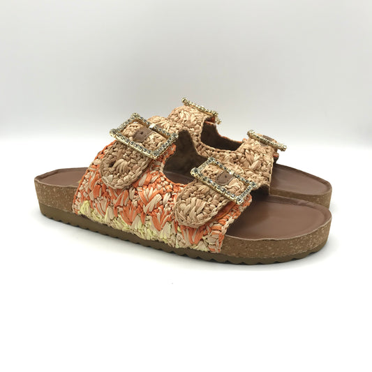 Ekp | Ciabatte in rafia con interno pelle e fibbie diamantate | 3455