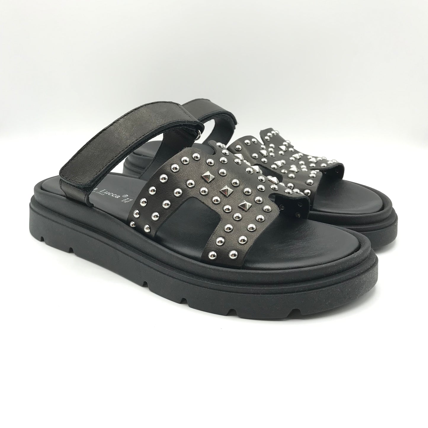 Donna Lucca | Ciabatte borchiate in vera pelle con velcro | 1701