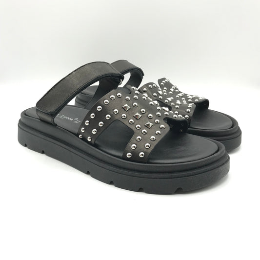 Donna Lucca | Ciabatte borchiate in vera pelle con velcro | 1701